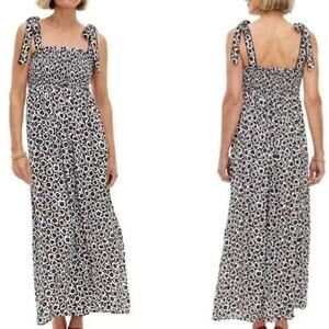 Diane Von Furstenberg Black White Floral Midi Sun Dress 14 Smocked Slit Festival